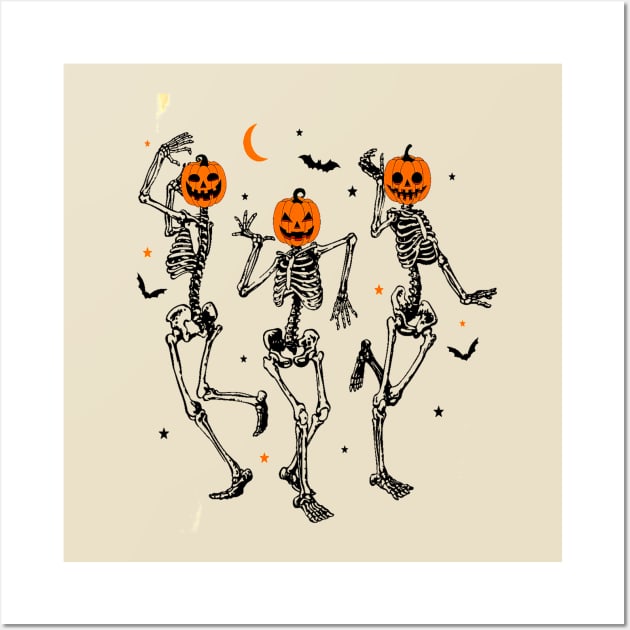 Dancing Skeleton Pumpkin Wall Art by Angelikagerber